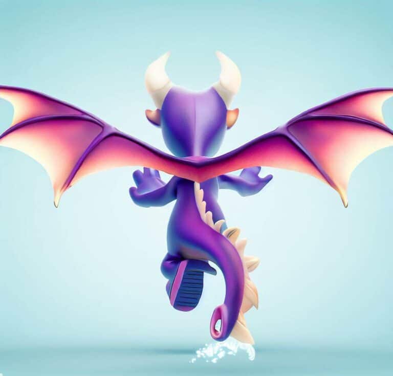 Purple Dragon running away.