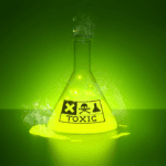 Laboratory beaker leaking fluorescent liquid