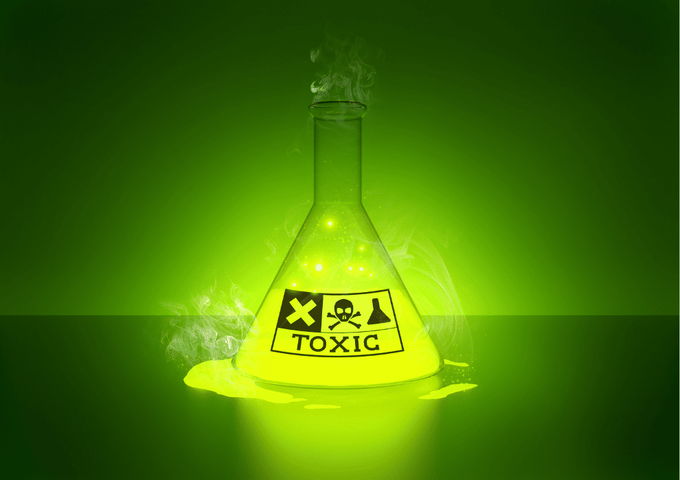 Laboratory beaker leaking fluorescent liquid